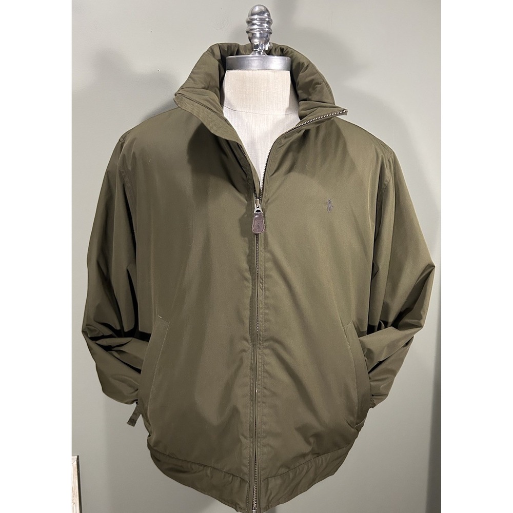 Vintage Polo Ralph Lauren Lined Jacket Olive Green Full Zip Mens XL 90s Hood Y2K